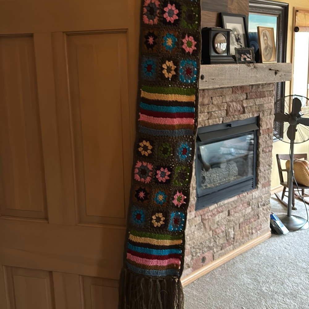 Boho scarf from Lucky. 80” fringe tip to fringe tip